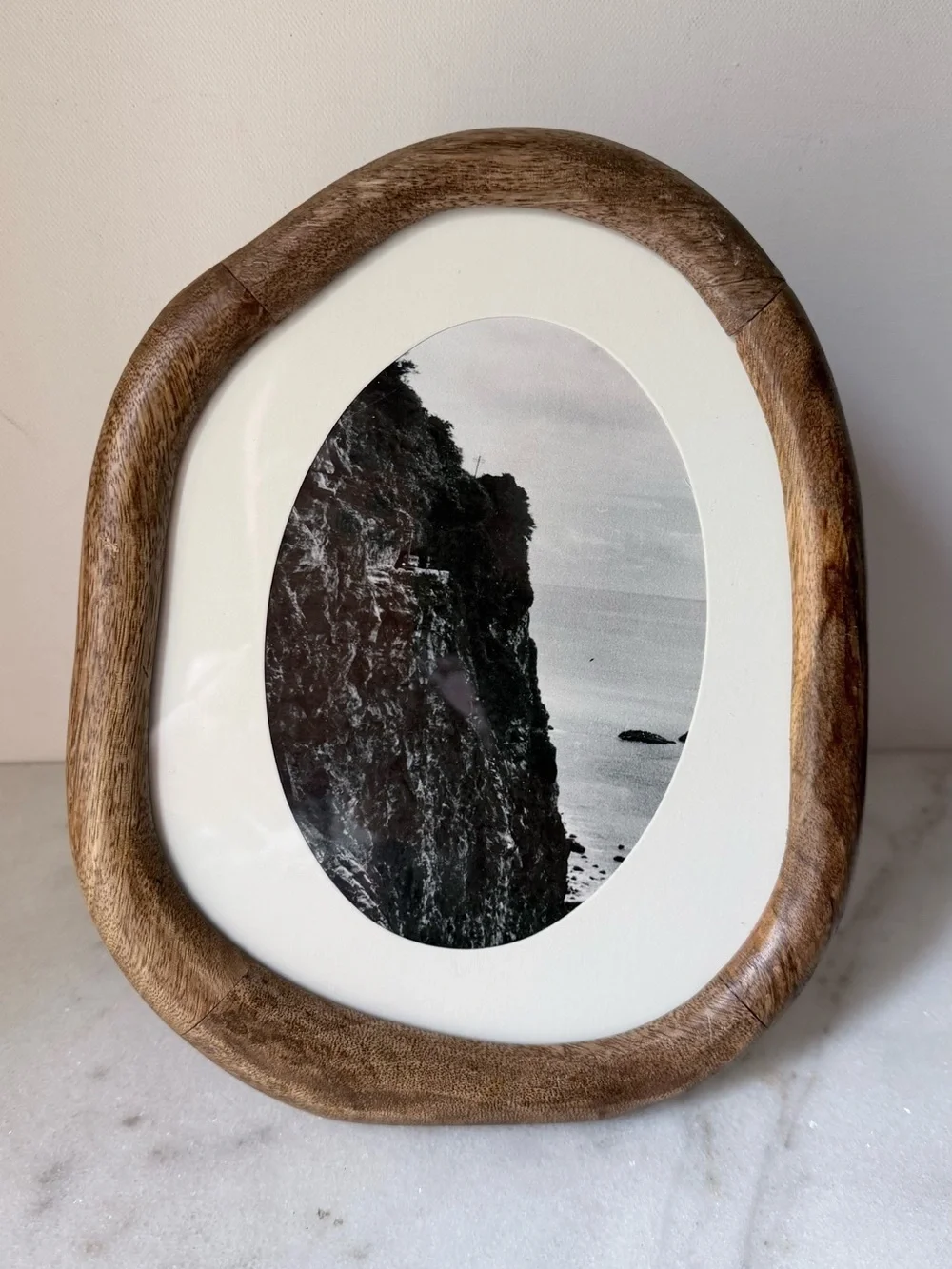 Wooden organic irregular Oval Photo Frame - Brown 10”x8” - Picture 3 of 13